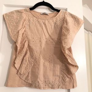 Zara Beige Crochet Cotton Top